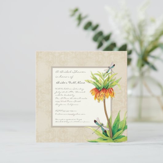 Elegant Fritillaria n Dragonfly Vrijgezellenfeest Kaart (Staand voorkant)