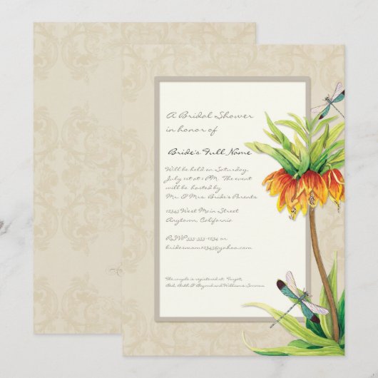 Elegant Fritillaria n Dragonfly Vrijgezellenfeest Kaart (Voorkant / Achterkant)