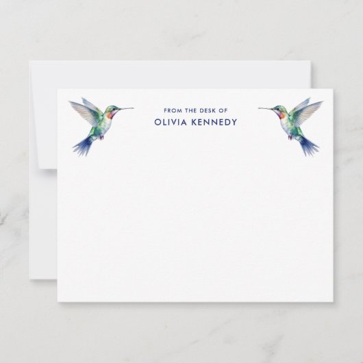 Elegant From the Desk of Personalized Hummingbird Notitiekaartje (Voorkant)