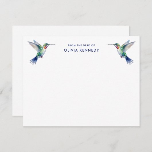Elegant From the Desk of Personalized Hummingbird Notitiekaartje (Voorkant / Achterkant)