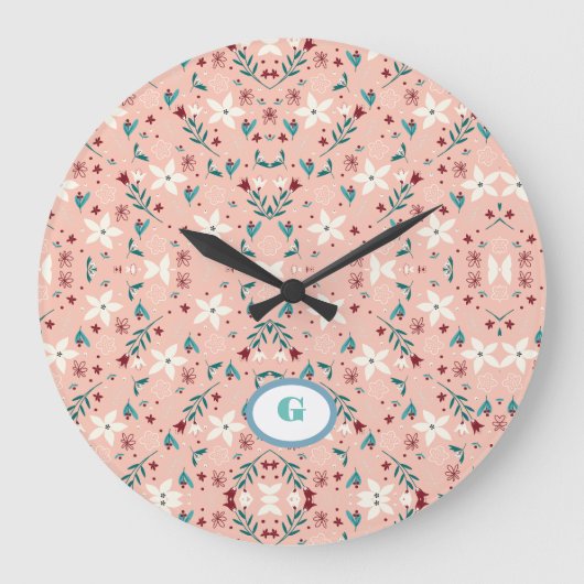 Elegant froral roze grote klok (Voorkant)