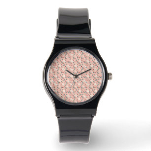 Elegant froral roze horloge