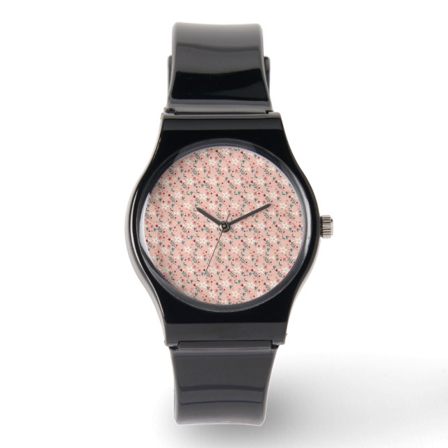 Elegant froral roze horloge (Voorkant)