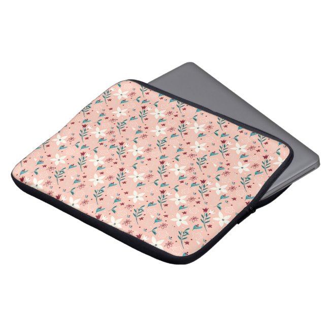 Elegant froral roze laptop sleeve (Voorkant top)