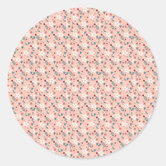 Elegant froral roze ronde sticker (Voorkant)