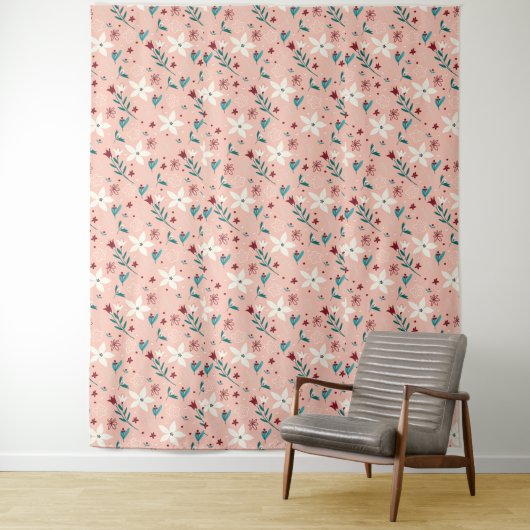 Elegant froral roze wandkleed (In situ)