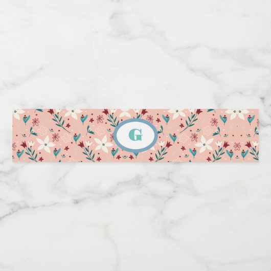 Elegant froral roze waterfles etiket (Enkel label)