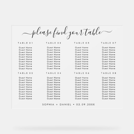 Elegant Frosted Acryl Zittingkaart voor Bruiloft Acryl Bord (Voorkant)