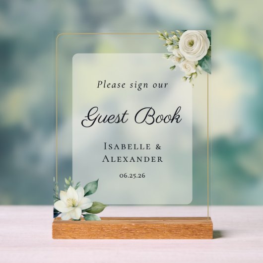 Elegant Frosted Botanical Wedding Guest Book Acryl Bord (Neutraal)