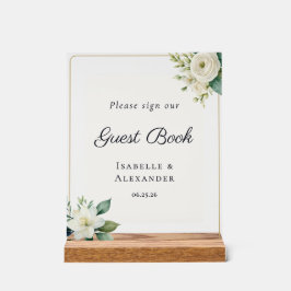 Elegant Frosted Botanical Wedding Guest Book Acryl Bord