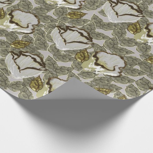 Elegant Frosted Silver Cream Bloemen Cadeaupapier (Hoek)