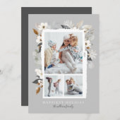 Elegant Frosty Grey Winter Snowflakes & Florals Feestdagenkaart (Voorkant / Achterkant)