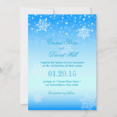 Elegant Frozen Winter Snowflakes Blue Wedding Kaart (Voorkant)