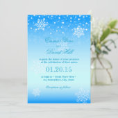 Elegant Frozen Winter Snowflakes Blue Wedding Kaart (Staand voorkant)