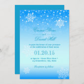 Elegant Frozen Winter Snowflakes Blue Wedding Kaart (Voorkant / Achterkant)