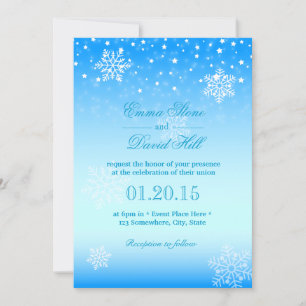 Elegant Frozen Winter Snowflakes Blue Wedding Kaart