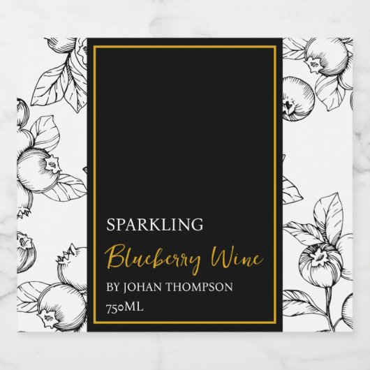 Elegant Fruit Mousserende Blueberry Wijn Zwart Lab Sparkling Wijnetiket (Enkel label)