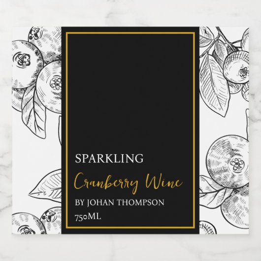 Elegant Fruit Mousserende Cranberry Wijn Zwart Lab Sparkling Wijnetiket (Enkel label)