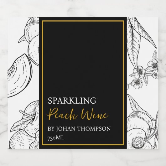 Elegant Fruit Mousserende Perzik Wijn Zwart Label Sparkling Wijnetiket (Enkel label)