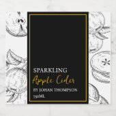 Elegant Fruit Sparkling Apple Cider Zwart Label Sparkling Wijnetiket (Enkel label)