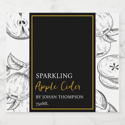 Elegant Fruit Sparkling Apple Cider Zwart Label Sparkling Wijnetiket (Enkel label)