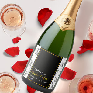 Elegant Fruit Sparkling Apple Cider Zwart Label Wijnetiket