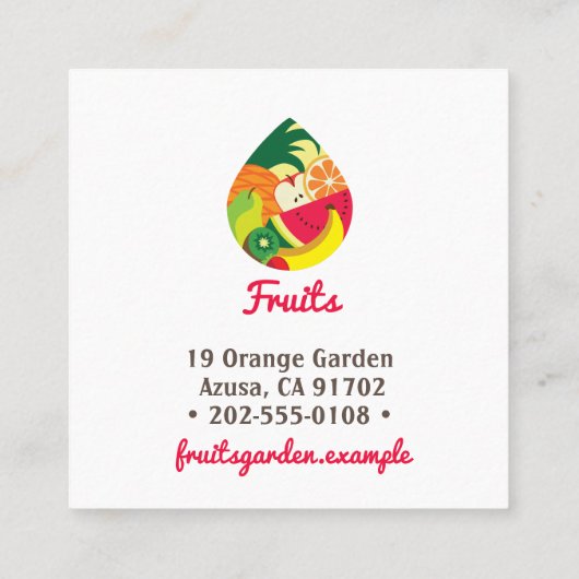 Elegant Fruity logo ・ Daling shape ・ Kleurrijke vr Vierkante Visitekaartje (Achterkant)