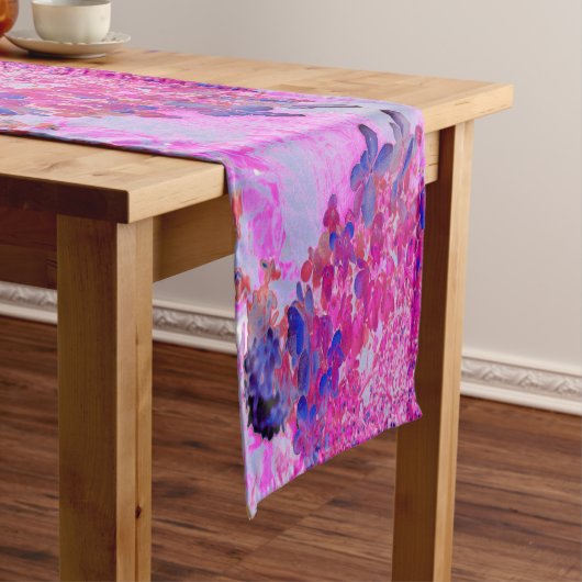 Elegant Fuchsia and Dark Blue Limited Hydrangea Korte Tafelloper (Voorbeeld)