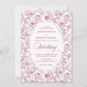 Elegant Fuchsia Dusty Pink Toile Roses Wedding   Kaart (Voorkant)