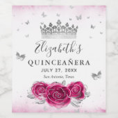 Elegant Fuchsia en Zilveren Kroon Perkament Papier Wijn Etiket (Enkel label)