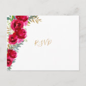 Elegant fuchsia floral gold bruiloft rsvp + entreu uitnodiging briefkaart (Voorkant)