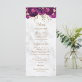 Elegant Fuchsia Floral Gold Marble Wedding Menu (Staand voorkant)