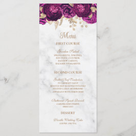 Elegant Fuchsia Floral Gold Marble Wedding Menu