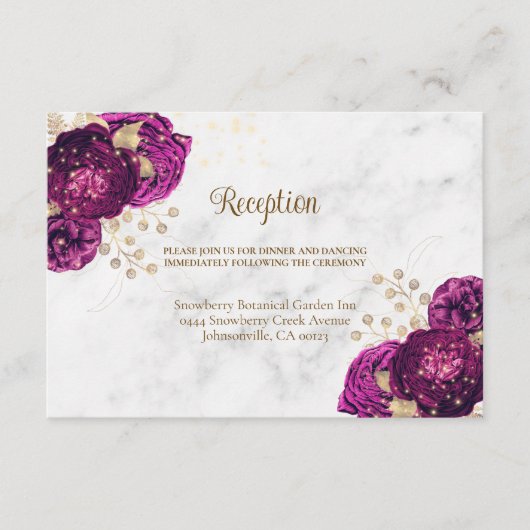 Elegant Fuchsia Floral Gold Wedding Informatiekaartje (Voorkant)