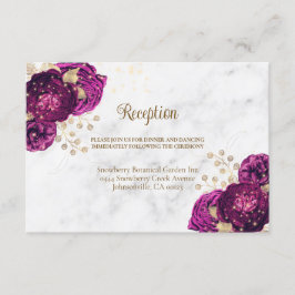 Elegant Fuchsia Floral Gold Wedding Informatiekaartje