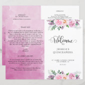 Elegant Fuchsia Floral Quinceañera Welkomstprogram (Voorkant / Achterkant)