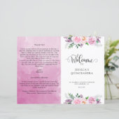 Elegant Fuchsia Floral Quinceañera Welkomstprogram (Staand voorkant)