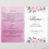 Elegant Fuchsia Floral Quinceañera Welkomstprogram (Voorkant)