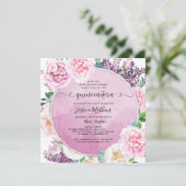 Elegant Fuchsia Floral, Waterverf Quinceañera Kaart (Staand voorkant)