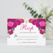 Elegant Fuchsia Gold Floral RSVP Enclosure Card Kaartje (Staand voorkant)