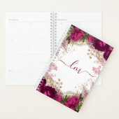 Elegant Fuchsia Gold Roos Floral Initiaal Planner (Display)
