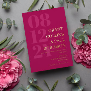 Elegant Fuchsia & Gold Typografie Folie Uitnodiging