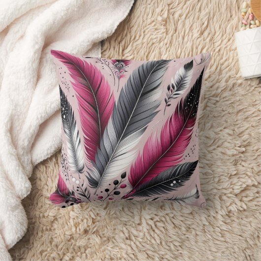 Elegant Fuchsia & Grijs Veer Kussen (Deken)