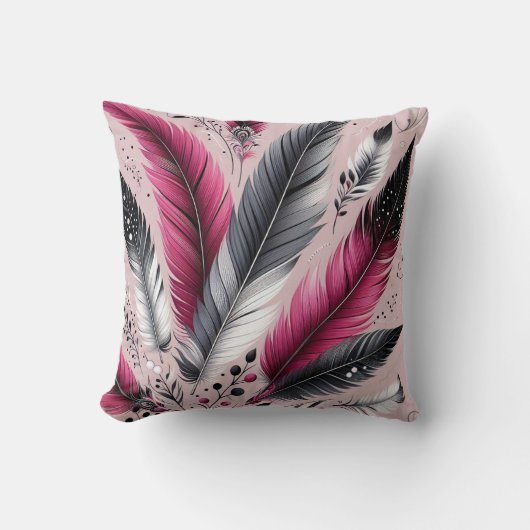 Elegant Fuchsia & Grijs Veer Kussen (Voorkant)