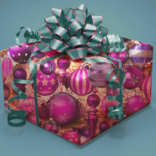 Elegant fuchsia Kerstsierans vakantie Wrapp Cadeaupapier