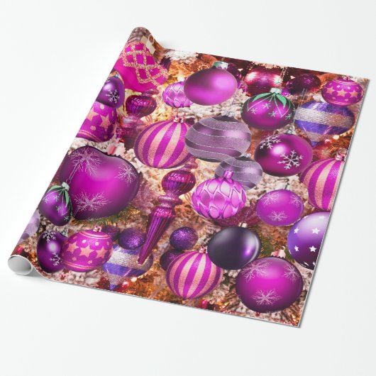 Elegant fuchsia Kerstsierans vakantie Wrapp Cadeaupapier (Uitgerold)