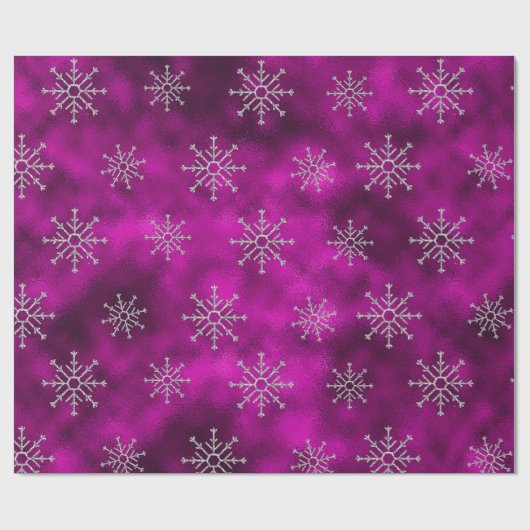 Elegant fuchsia Kerstsneeuwvlokken feestdagen Cadeaupapier (Vlak)