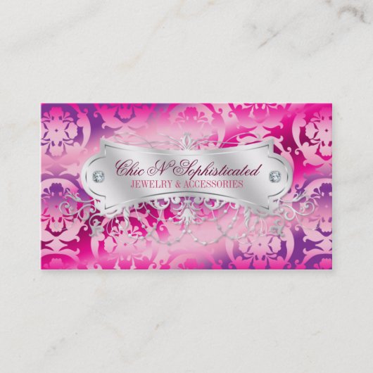 Elegant Fuchsia Lavender Damask Swirl Visitekaartje (Voorkant)