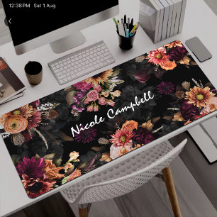 Elegant Fuchsia Oranje Bloem Monogram Bureaumat