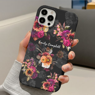Elegant fuchsia-oranje bloemenkleurenmonogram Case-Mate iPhone case